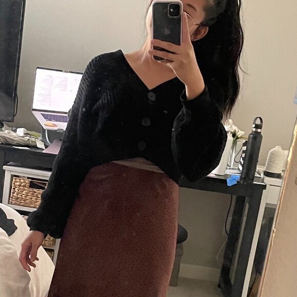 H&M Balloon-sleeved Black Cropped Knit Cardigan - Picture 1 of 6